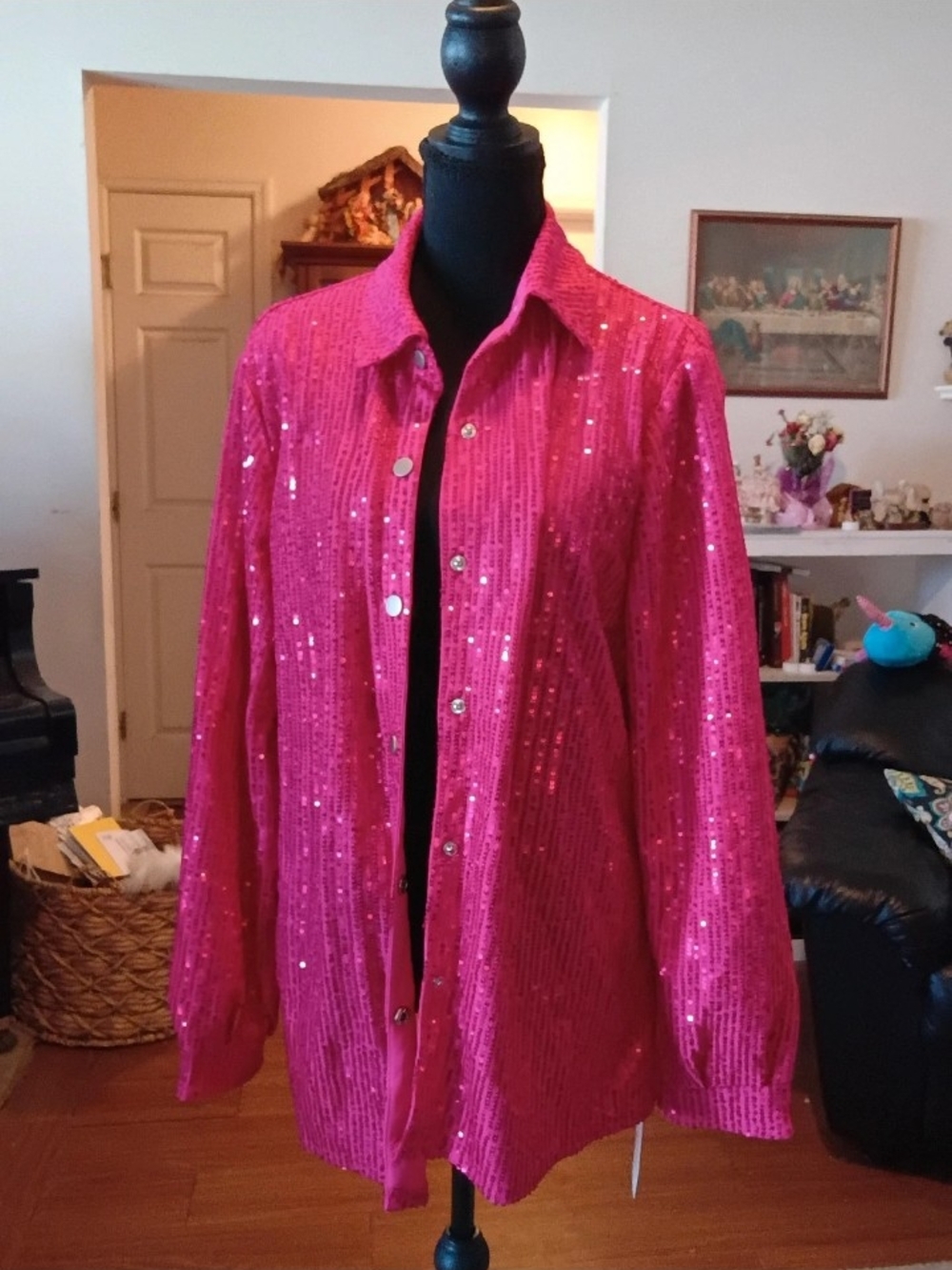 MD&M Women's Hot Pink Sequin Blazer New With Tags Hot Jacket - Picture 1 of 10